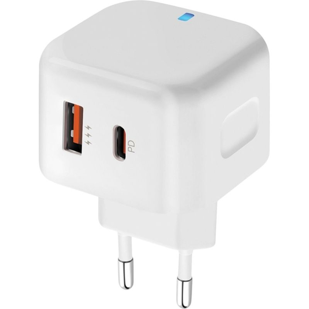 СЗУ PERO TC10 USB-C 20W + USB-А Fast Charge с кабелем USB-C, белый